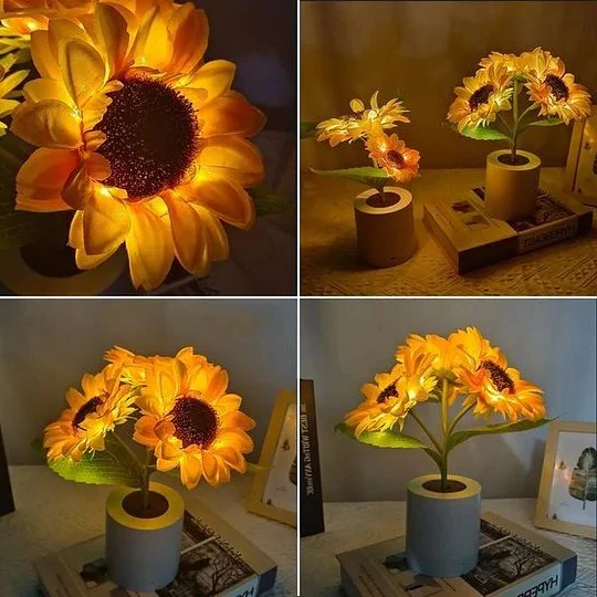 Lámpara girasol artificial en maceta con luces LED para San Valentín, Día de la Madre y cumpleaños