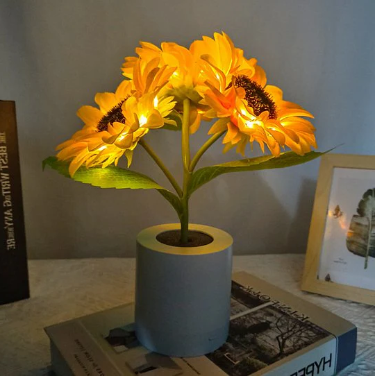 Lámpara girasol artificial en maceta con luces LED para San Valentín, Día de la Madre y cumpleaños