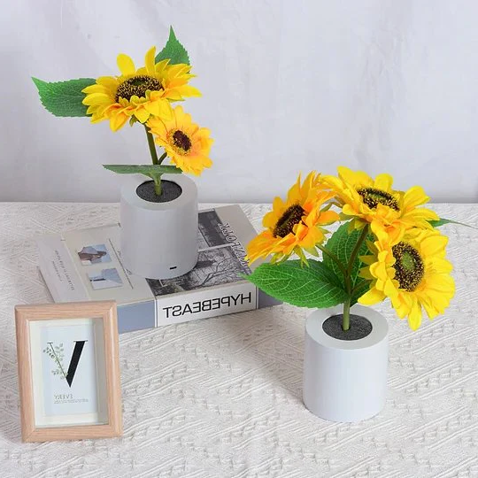 Lámpara girasol artificial en maceta con luces LED para San Valentín, Día de la Madre y cumpleaños