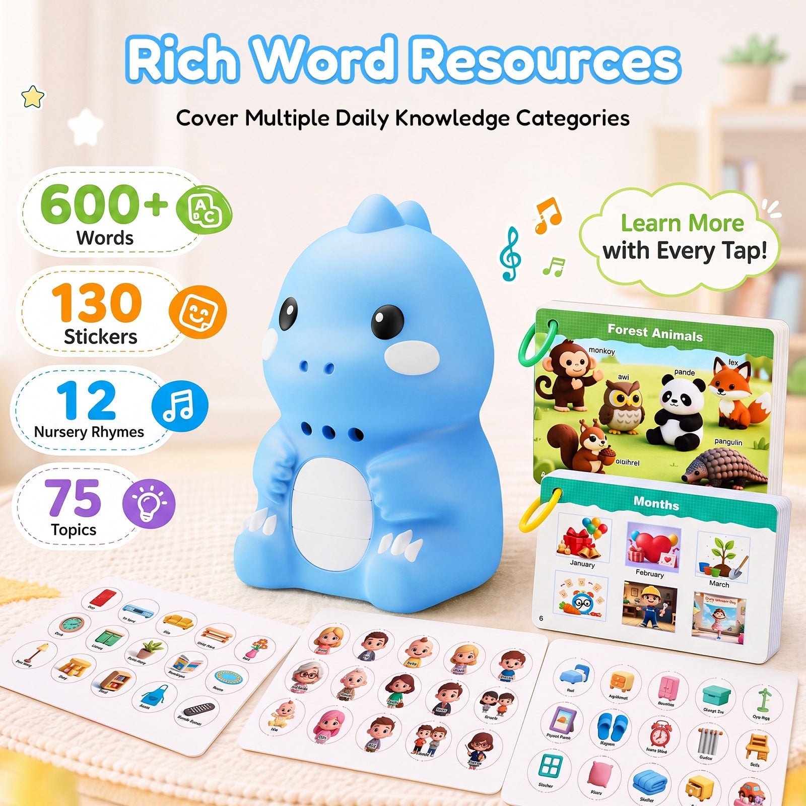 Lápiz lector de inglés con diseño de dinosaurio y 84 tarjetas