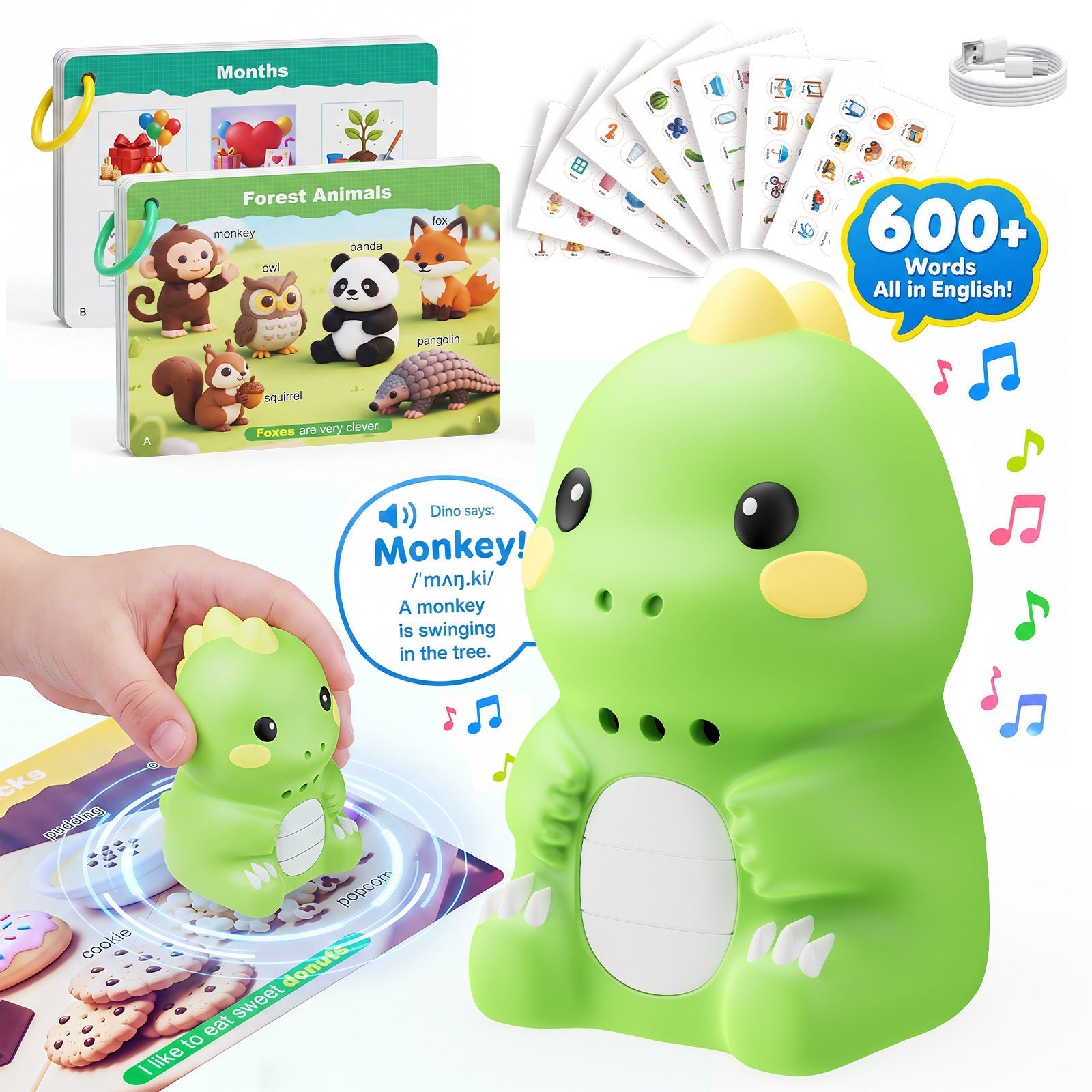 Lápiz lector de inglés con diseño de dinosaurio y 84 tarjetas