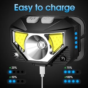 Linterna Frontal LED Impermeable, Pack Doble con Sensor de Movimiento y Recargable por USB