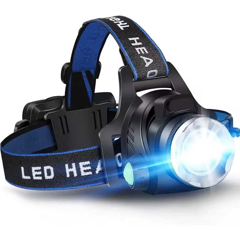 Linterna frontal LED recargable impermeable con zoom