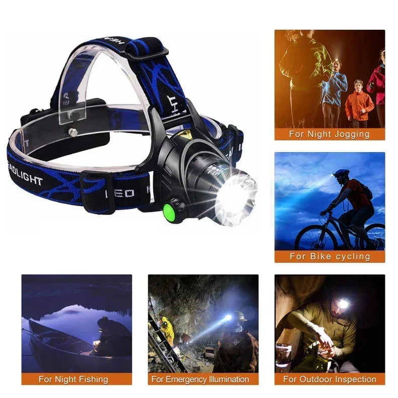 Linterna frontal LED recargable impermeable con zoom