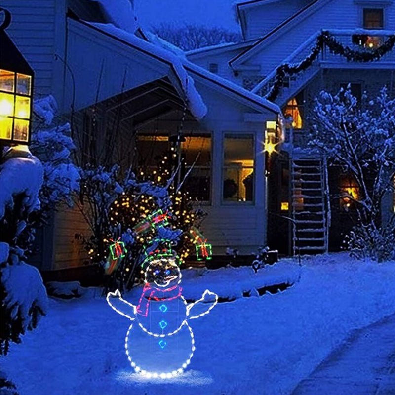 Luz LED animada de batalla de bolas de nieve con muñeco de nieve y pingüino