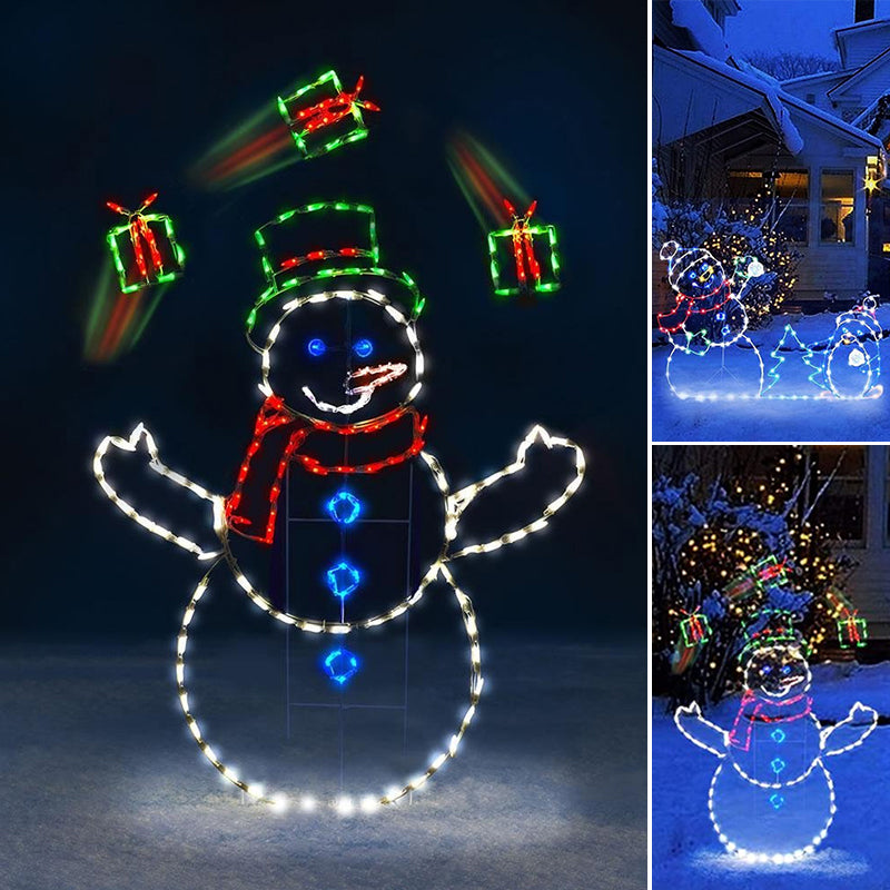 Luz LED animada de batalla de bolas de nieve con muñeco de nieve y pingüino