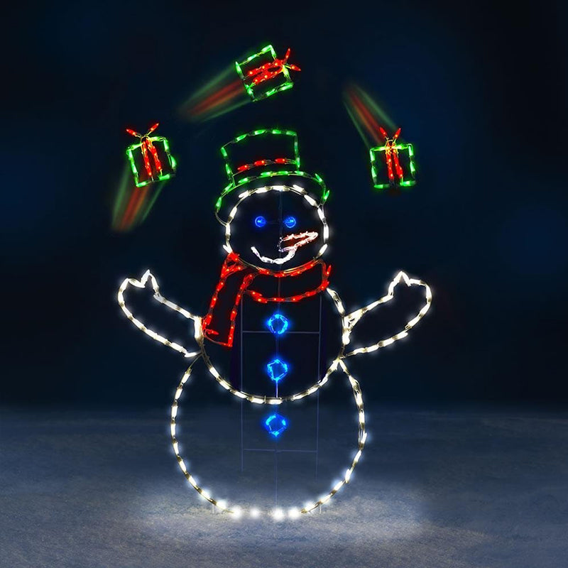 Luz LED animada de batalla de bolas de nieve con muñeco de nieve y pingüino