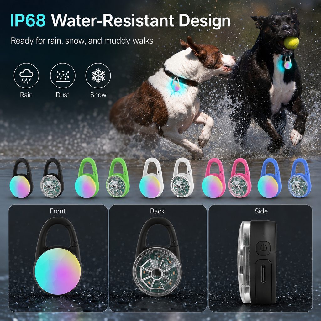 Luz LED de seguridad recargable con clip para perros en paseos nocturnos