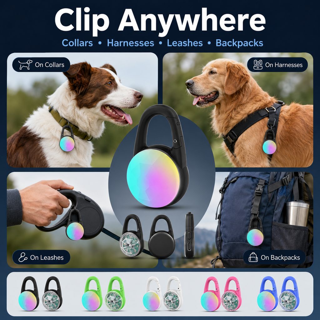 Luz LED de seguridad recargable con clip para perros en paseos nocturnos
