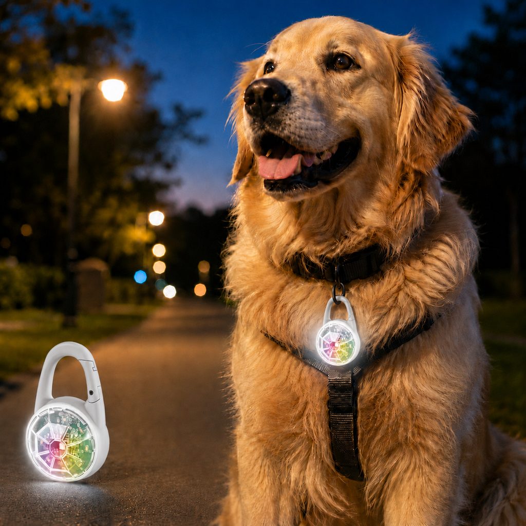 Luz LED de seguridad recargable con clip para perros en paseos nocturnos