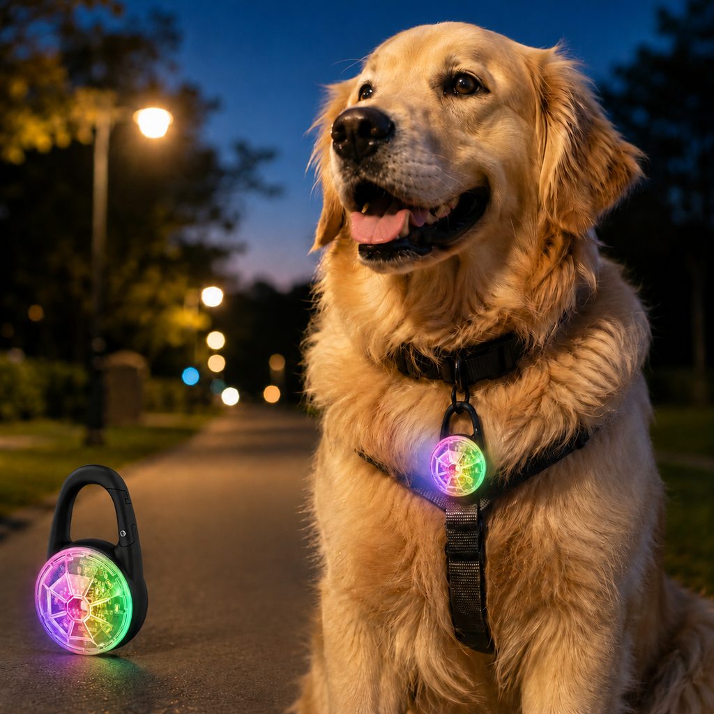 Luz LED de seguridad recargable con clip para perros en paseos nocturnos