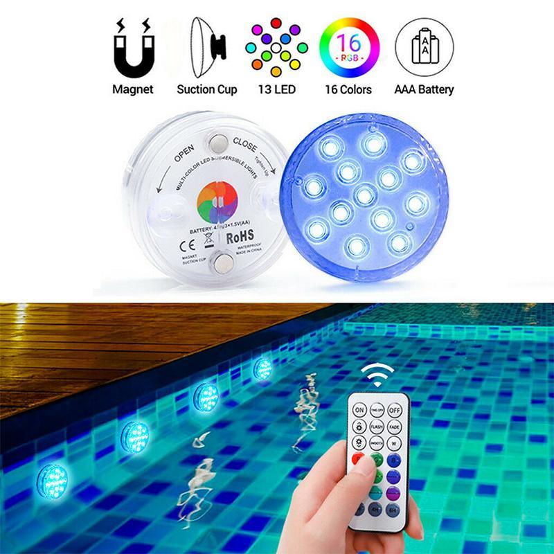 Luz LED sumergible con mando de 16 colores y ventosas para piscinas