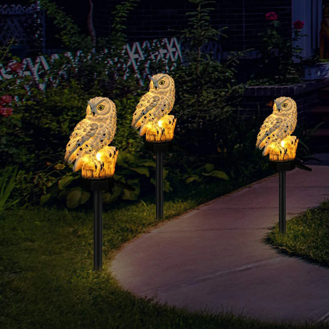 Luz solar de jardín con diseño de búho para caminos exteriores