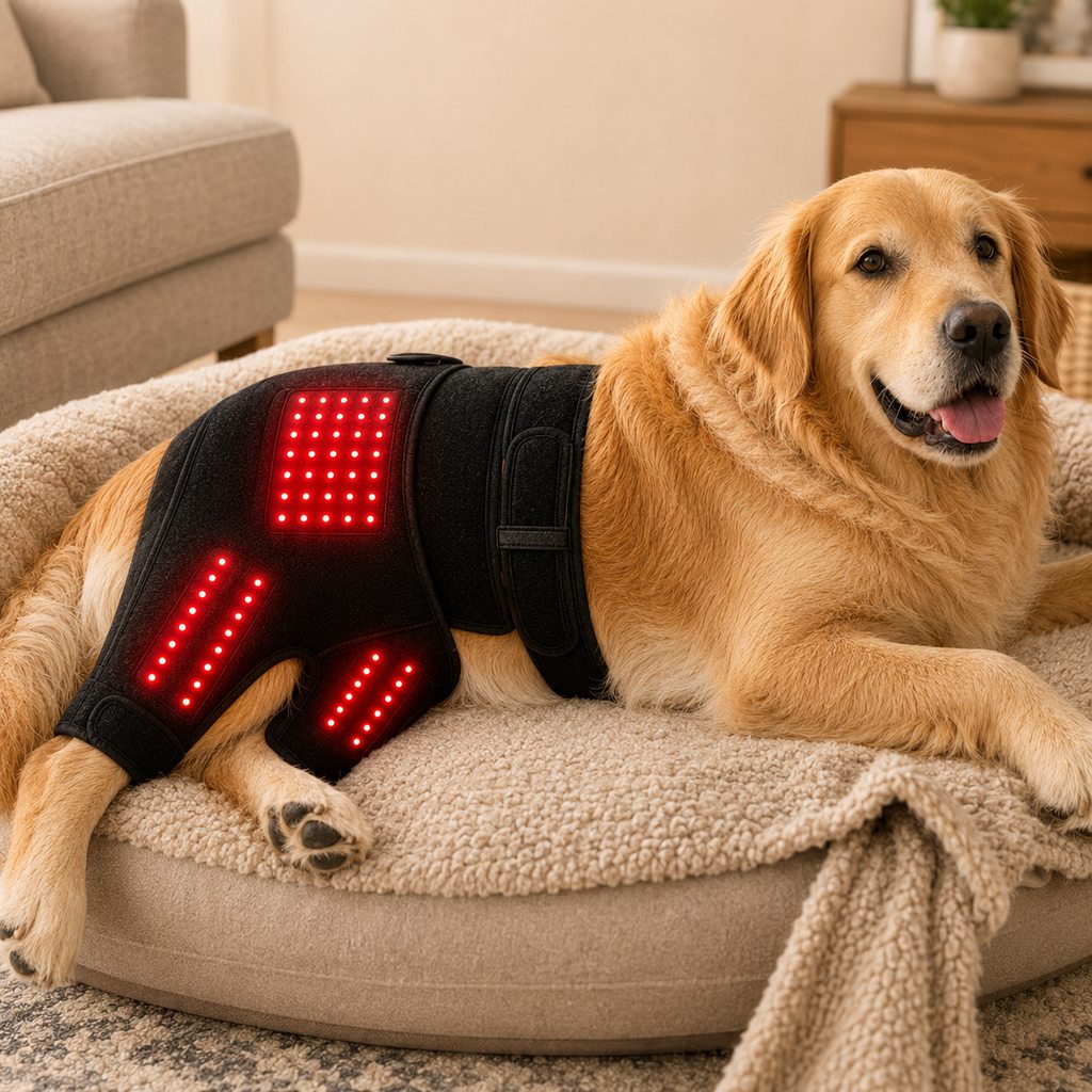 Manga de fototerapia con luz roja portátil para perros, para cuidado en casa de la zona lumbar y patas traseras/caderas