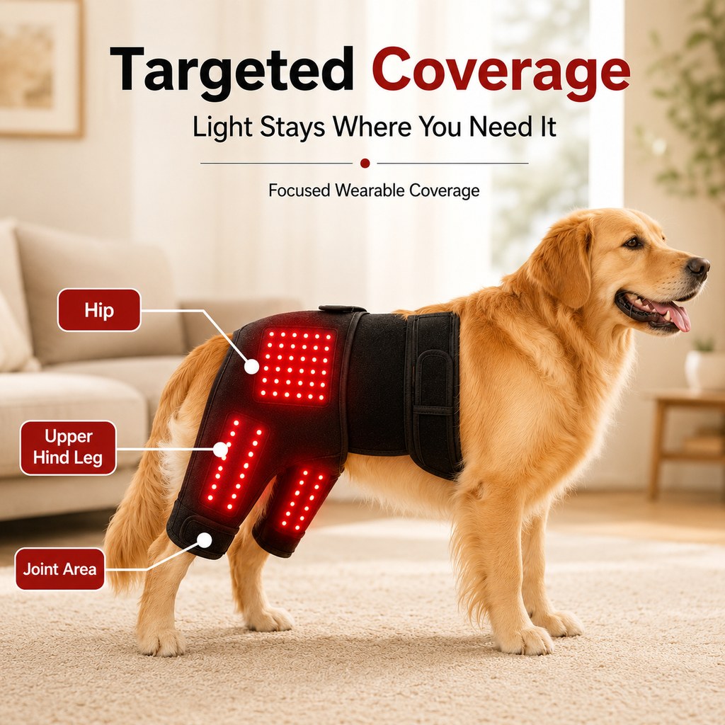 Manga de fototerapia con luz roja portátil para perros, para cuidado en casa de la zona lumbar y patas traseras/caderas