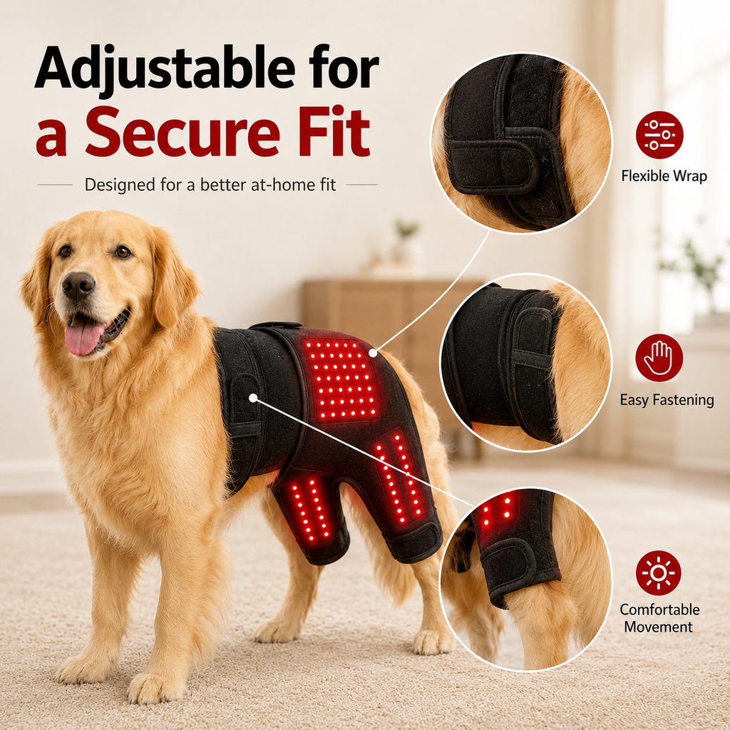 Manga de fototerapia con luz roja portátil para perros, para cuidado en casa de la zona lumbar y patas traseras/caderas