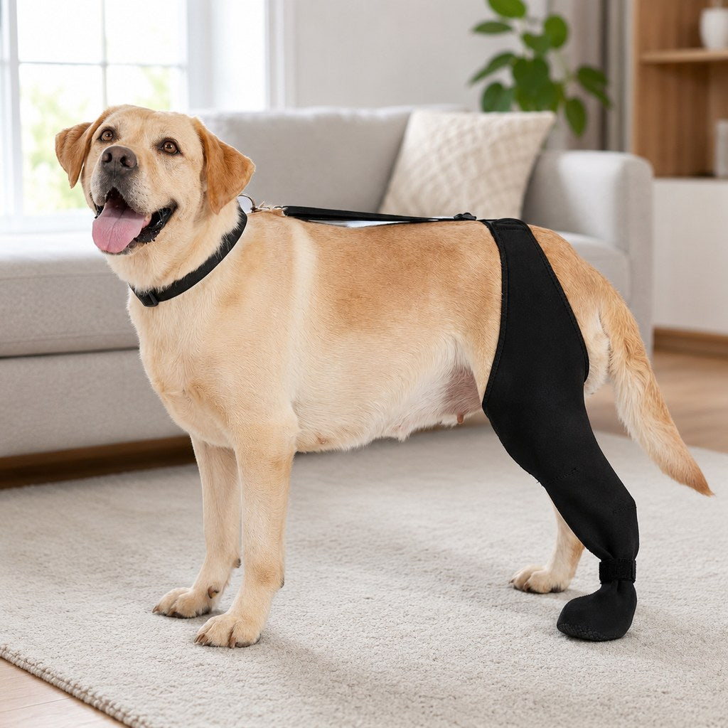 Manga de recuperación ajustable para pata trasera de perro con cubierta para la pata - Ayuda a limitar el lamido durante
