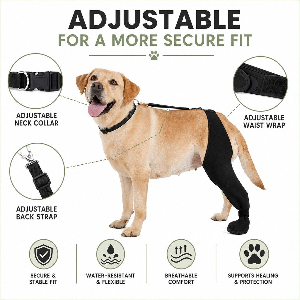 Manga de recuperación ajustable para pata trasera de perro con cubierta para la pata - Ayuda a limitar el lamido durante