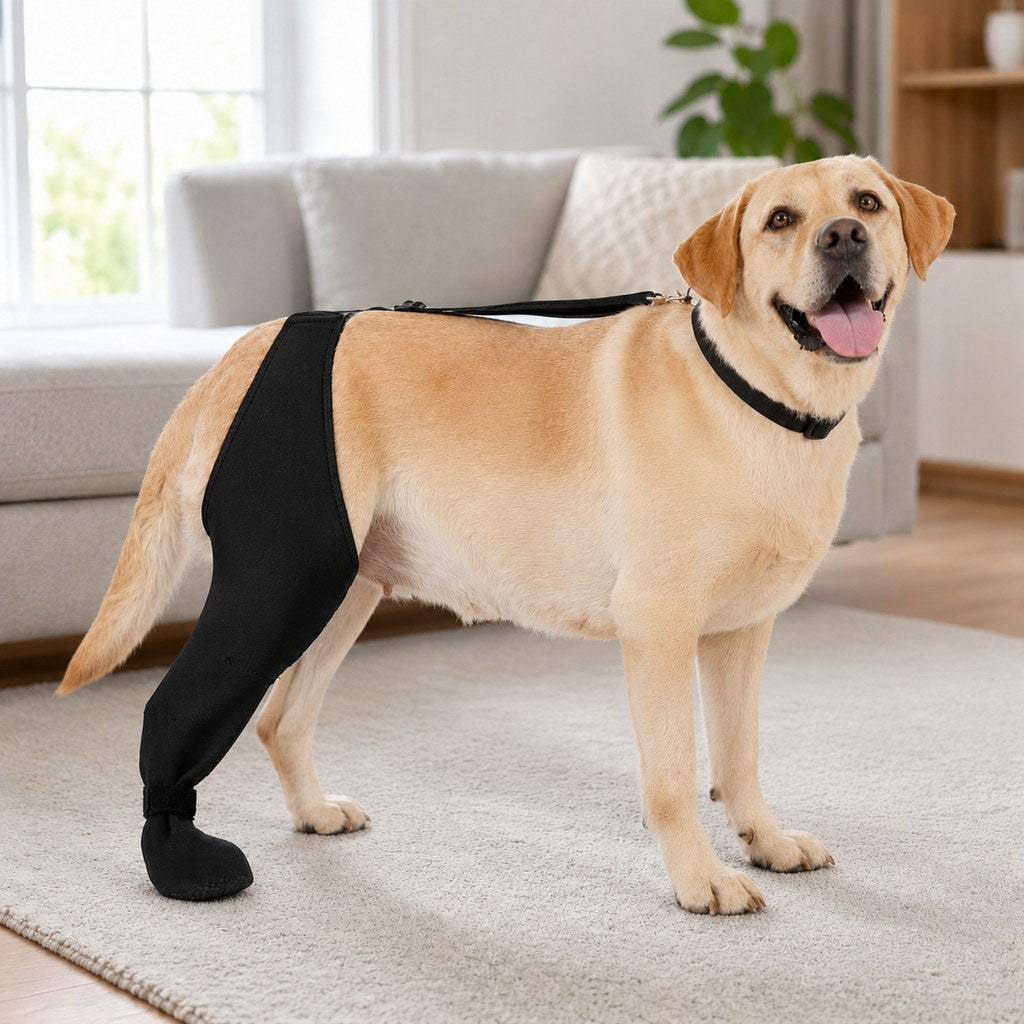 Manga de recuperación ajustable para pata trasera de perro con cubierta para la pata - Ayuda a limitar el lamido durante