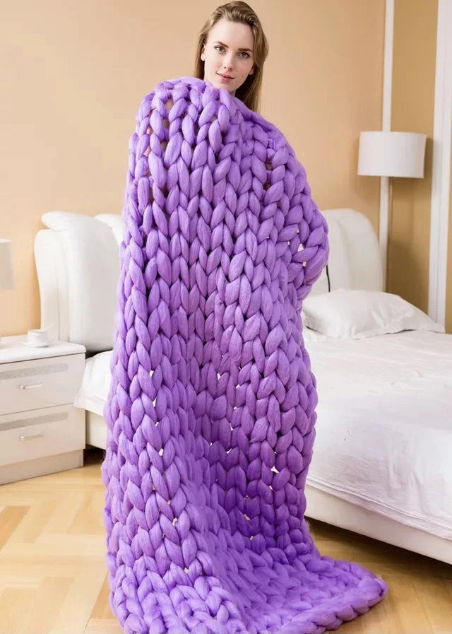 Manta de punto grueso – Manta de lana acogedora para cualquier habitación – Suave y cálida – Perfecta para sofá y cama