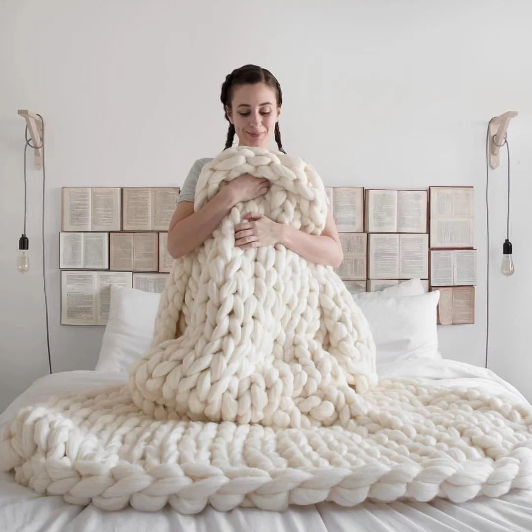 Manta de punto grueso – Manta de lana acogedora para cualquier habitación – Suave y cálida – Perfecta para sofá y cama