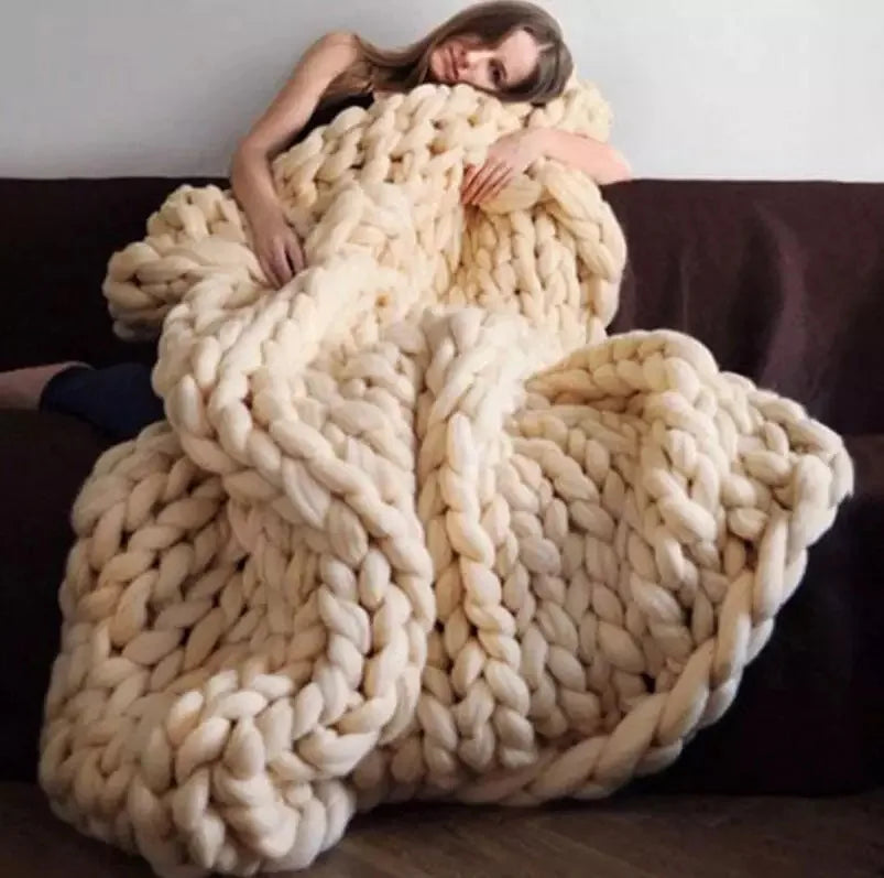 Manta de punto grueso – Manta de lana acogedora para cualquier habitación – Suave y cálida – Perfecta para sofá y cama