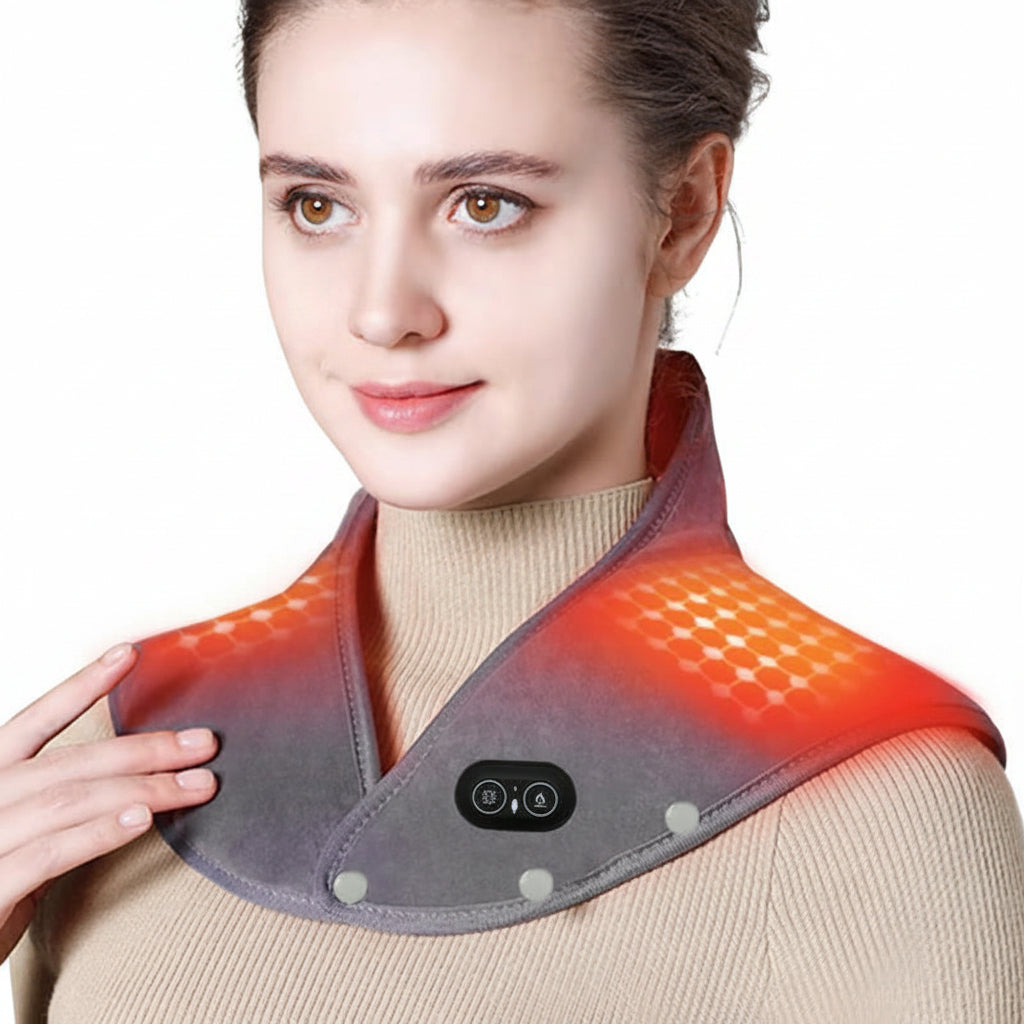 Almohadilla térmica para cuello y hombros en forma de U con masaje de vibración