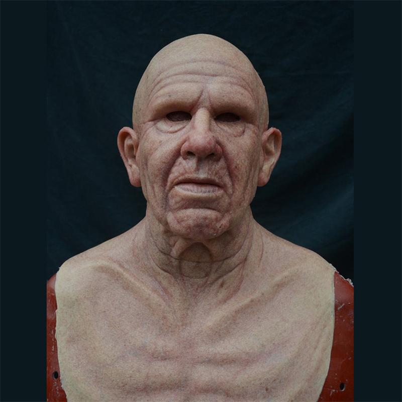 Máscara de anciano, máscara realista de látex de cabeza completa para adultos, máscara de terror arrugada para fiestas y