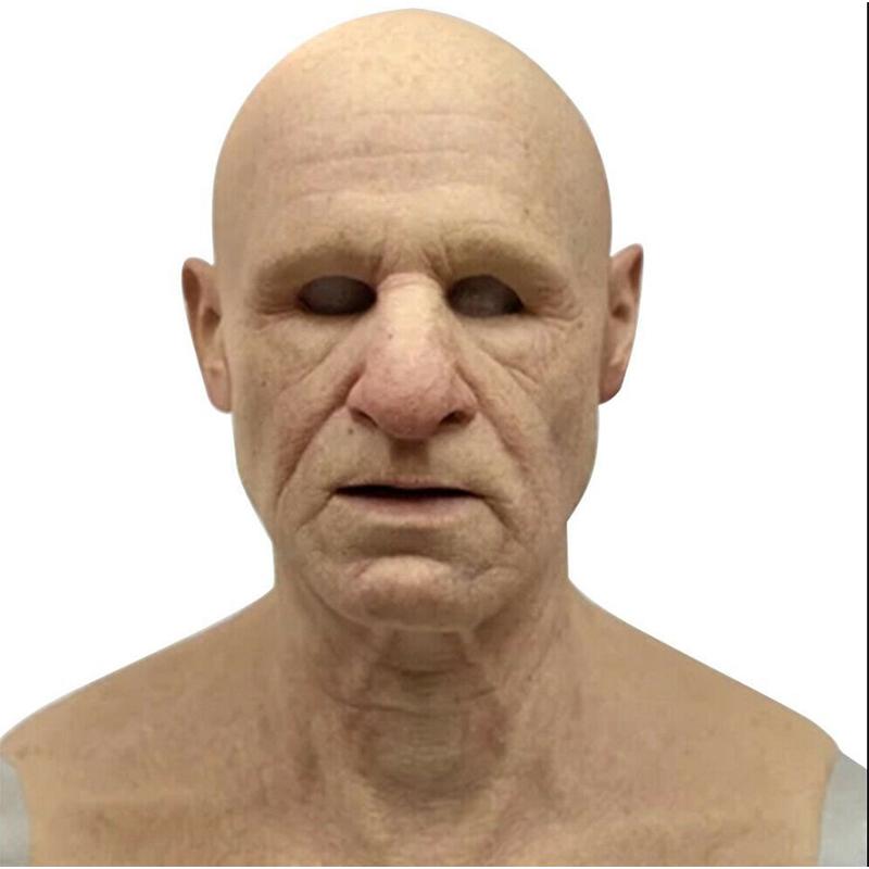 Máscara de anciano, máscara realista de látex de cabeza completa para adultos, máscara de terror arrugada para fiestas y