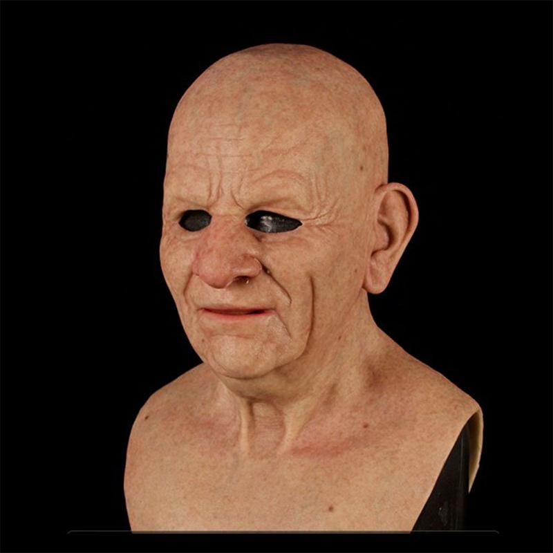 Máscara de anciano, máscara realista de látex de cabeza completa para adultos, máscara de terror arrugada para fiestas y