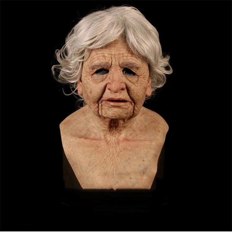 Máscara de anciano, máscara realista de látex de cabeza completa para adultos, máscara de terror arrugada para fiestas y