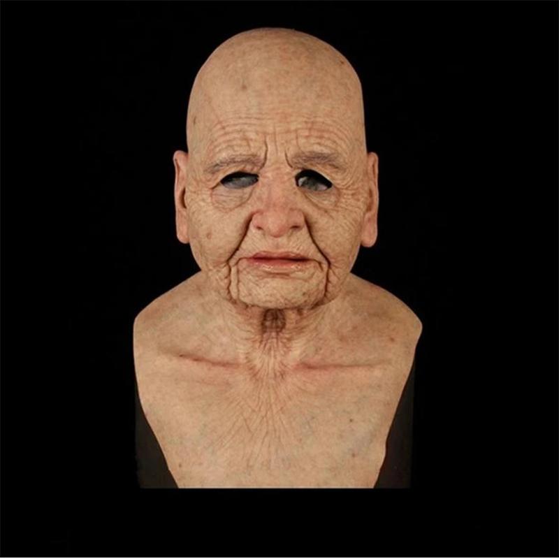 Máscara de anciano, máscara realista de látex de cabeza completa para adultos, máscara de terror arrugada para fiestas y