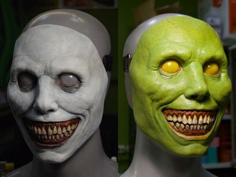 Máscara de Halloween terrorífica, máscara de demonio sonriente de látex para adultos, máscara espeluznante para fiestas 