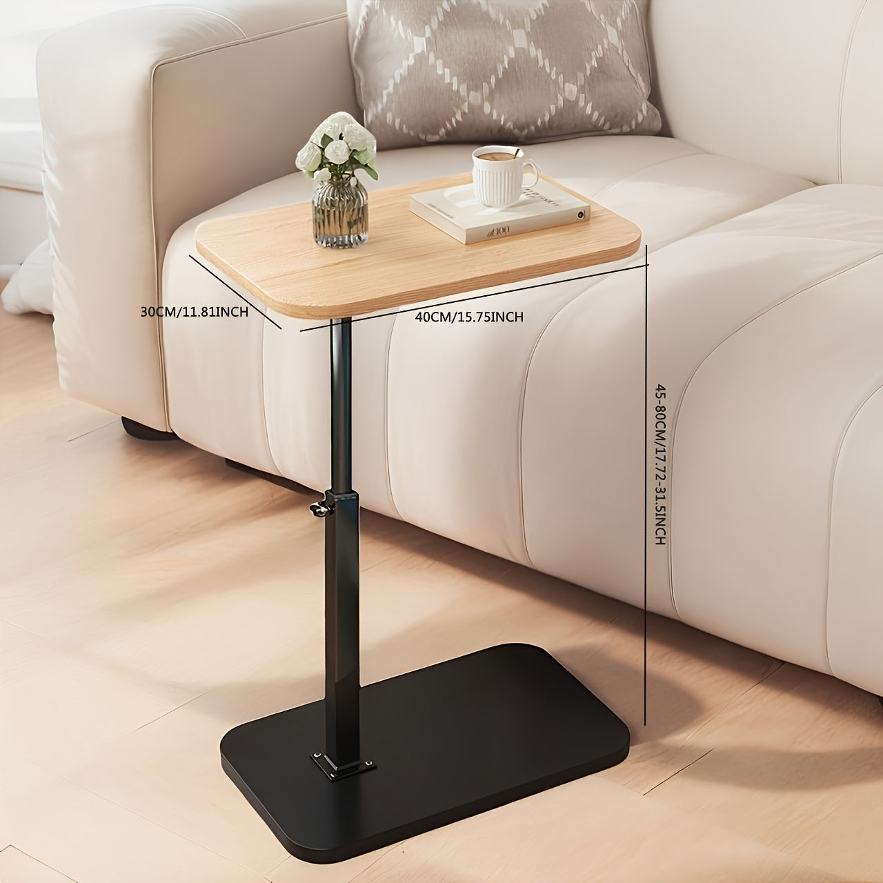 Mesa auxiliar regulable con sobre de madera natural y estructura metálica