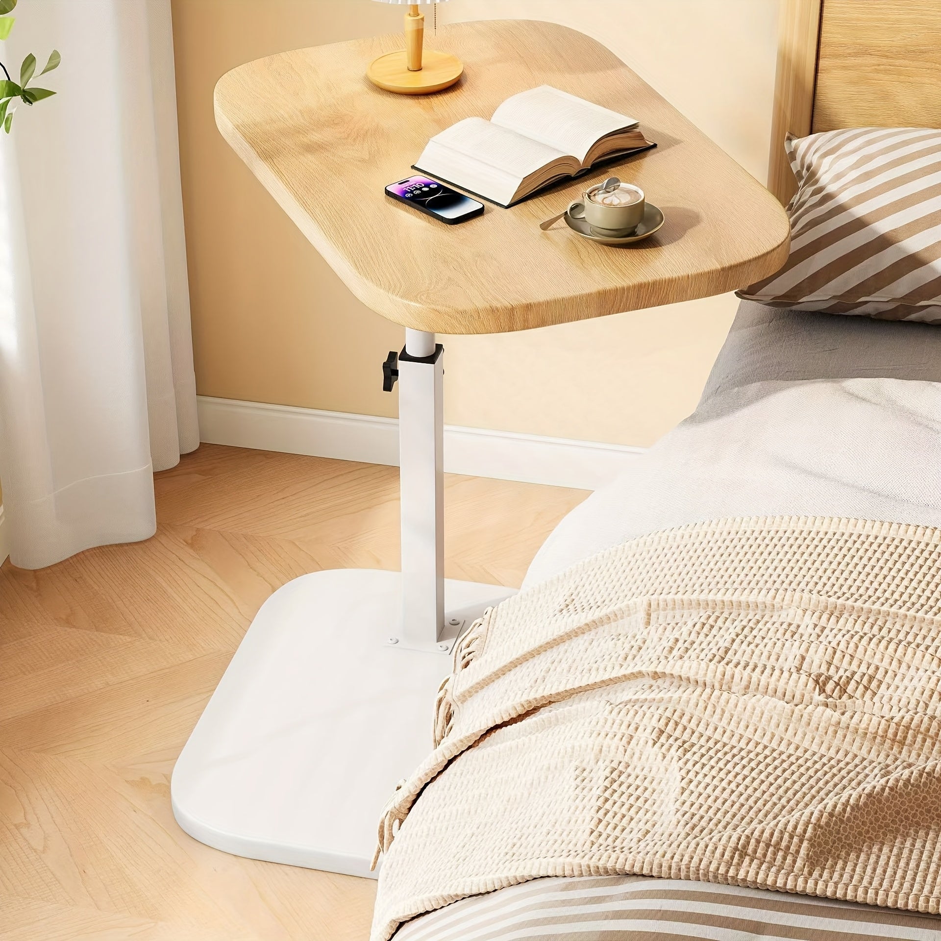 Mesa auxiliar regulable con sobre de madera natural y estructura metálica