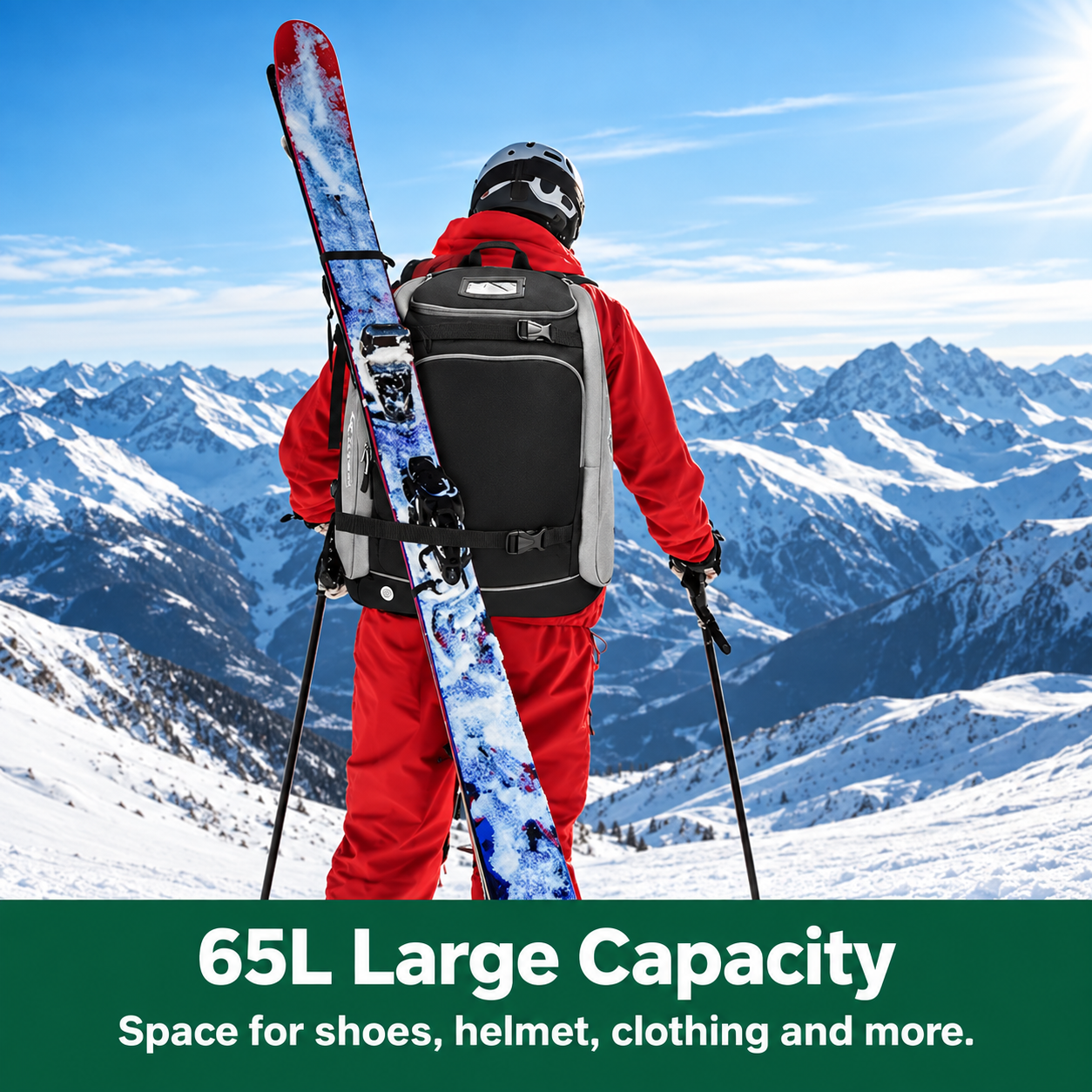 Mochila de esquí 65 L con compartimento para botas, casco y gafas de esquí