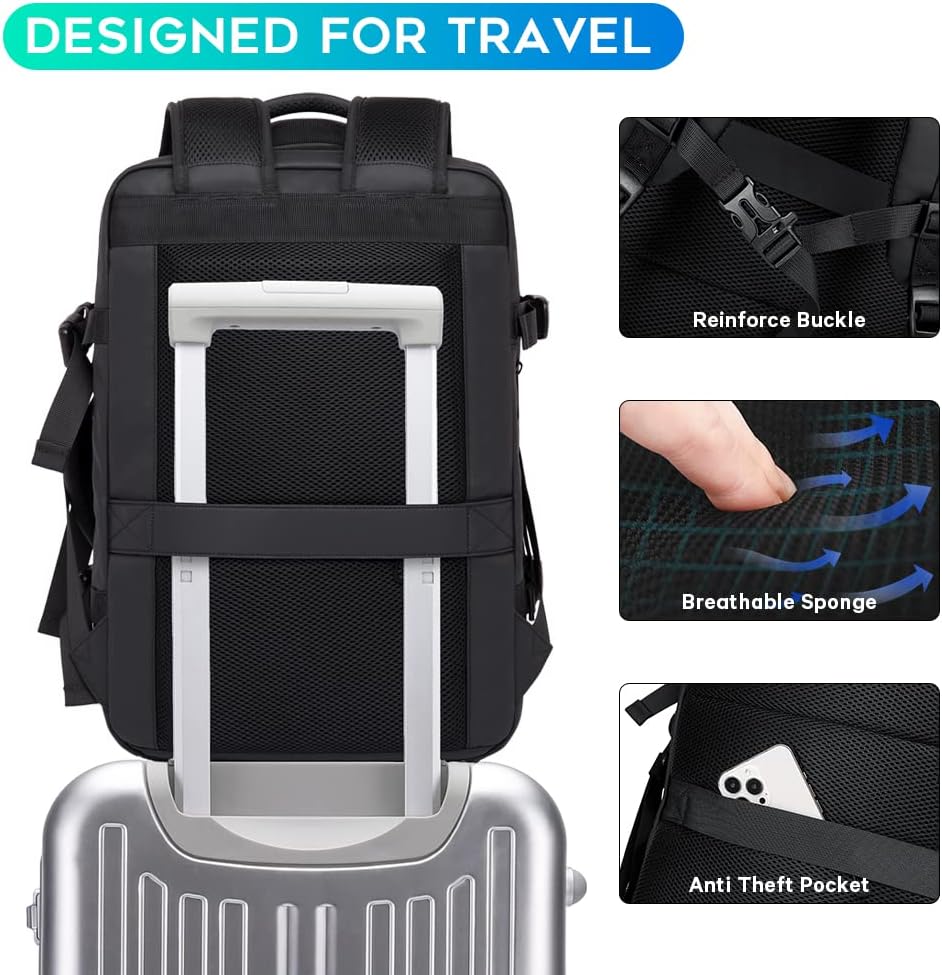 Mochila de viaje expandible 26-45 L impermeable con compartimento para portátil y asa tipo bolsa
