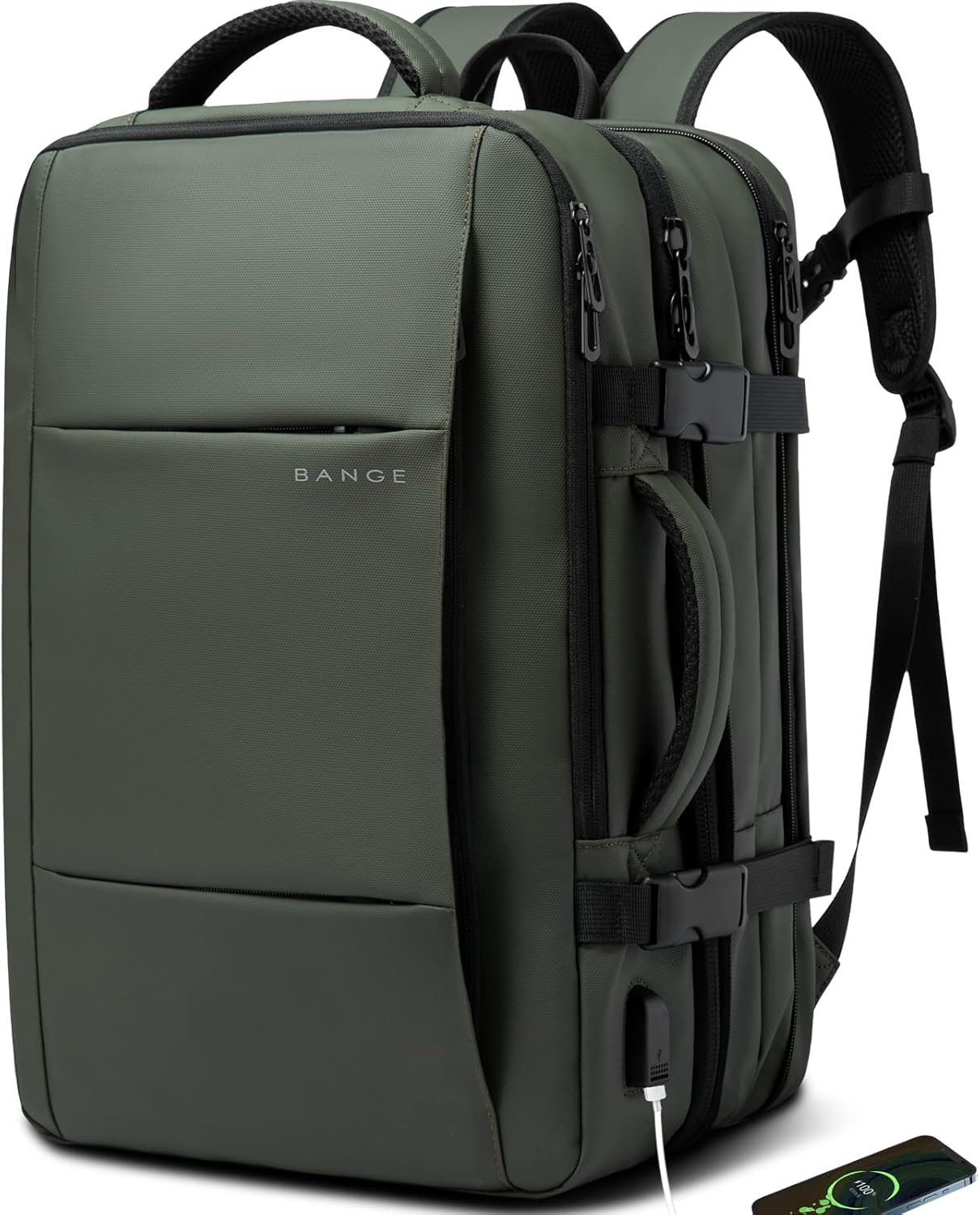 Mochila de viaje expandible 26-45 L impermeable con compartimento para portátil y asa tipo bolsa