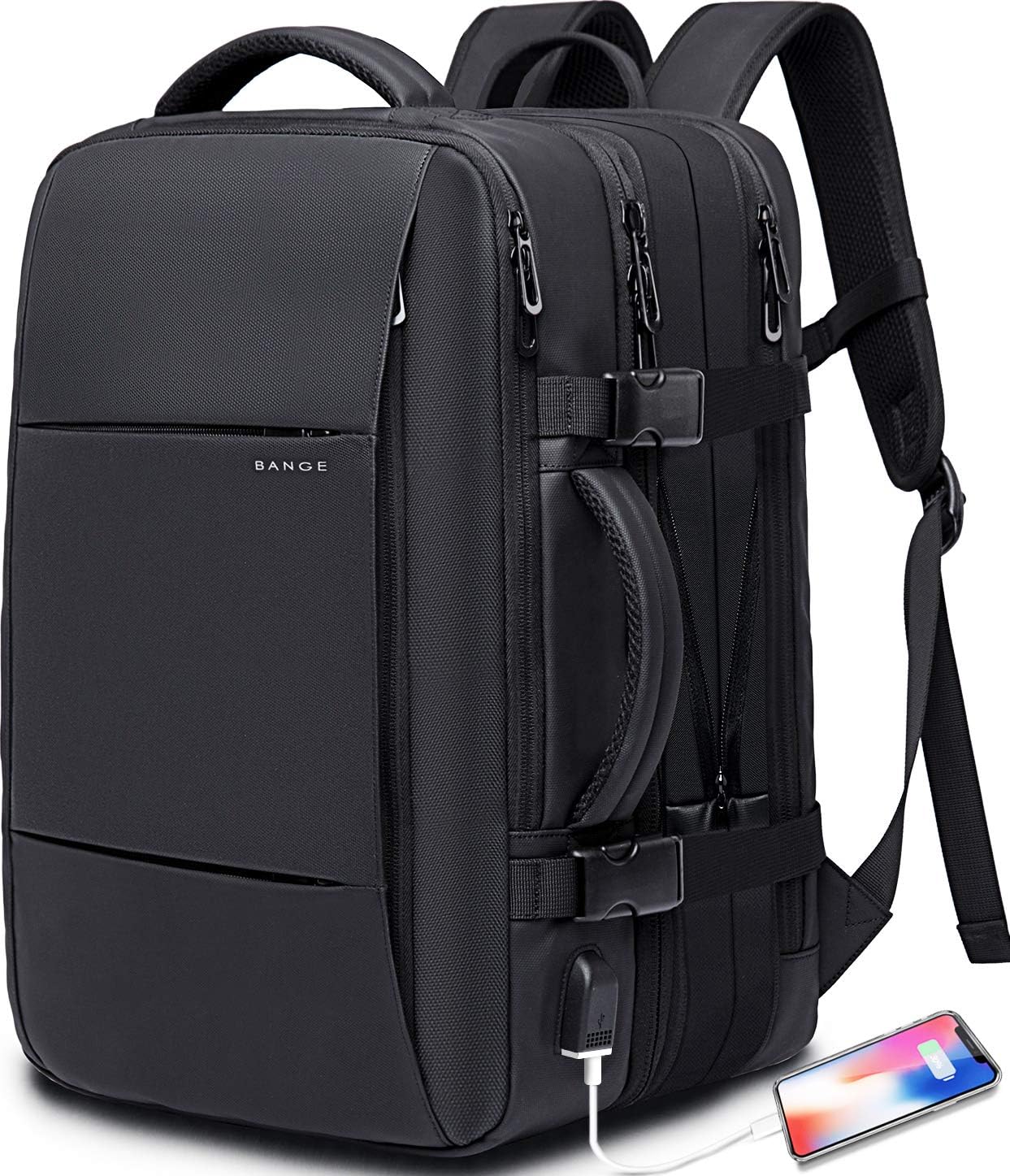 Mochila de viaje expandible 26-45 L impermeable con compartimento para portátil y asa tipo bolsa