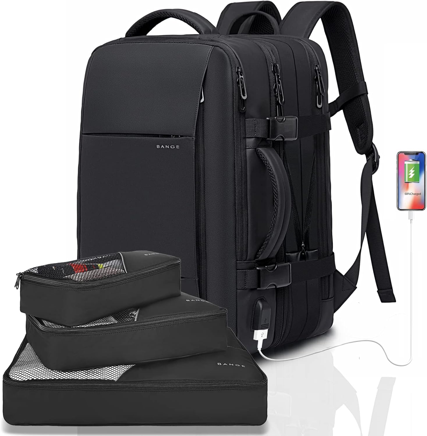 Mochila de viaje expandible 26-45 L impermeable con compartimento para portátil y asa tipo bolsa