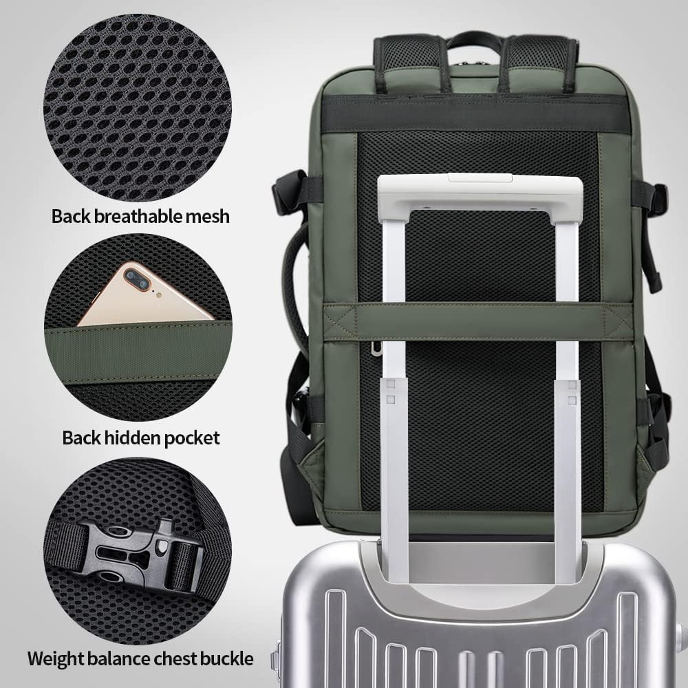 Mochila de viaje expandible 26-45 L impermeable con compartimento para portátil y asa tipo bolsa