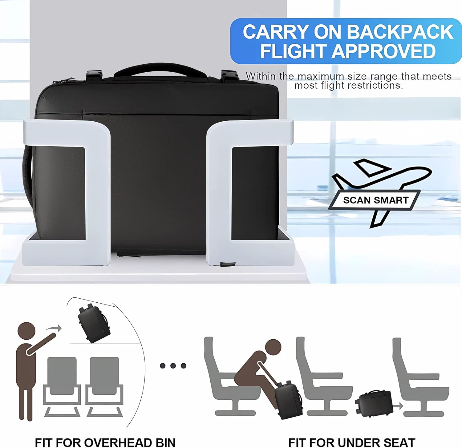 Mochila de viaje expandible 26-45 L impermeable con compartimento para portátil y asa tipo bolsa