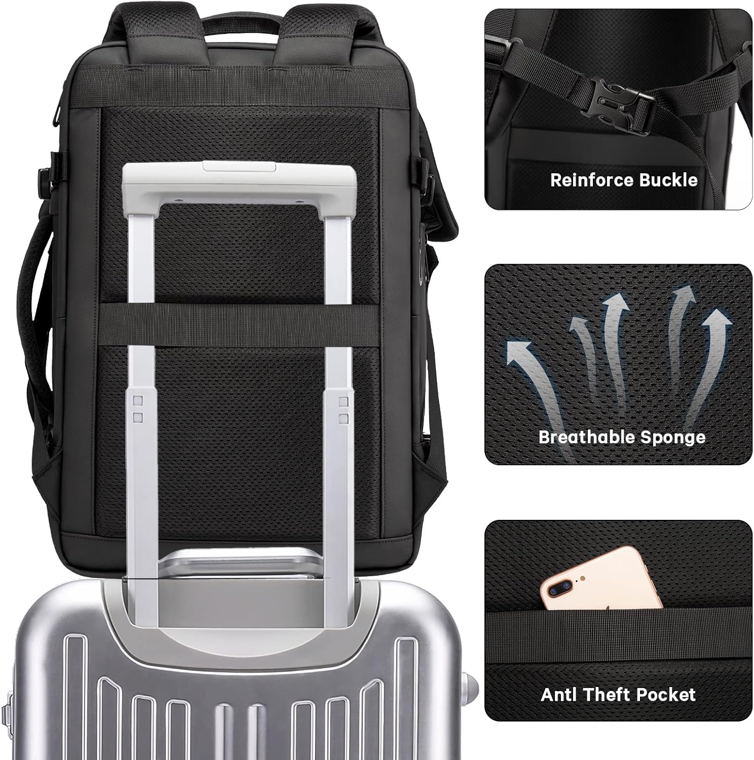 Mochila de viaje expandible 26-45 L impermeable con compartimento para portátil y asa tipo bolsa