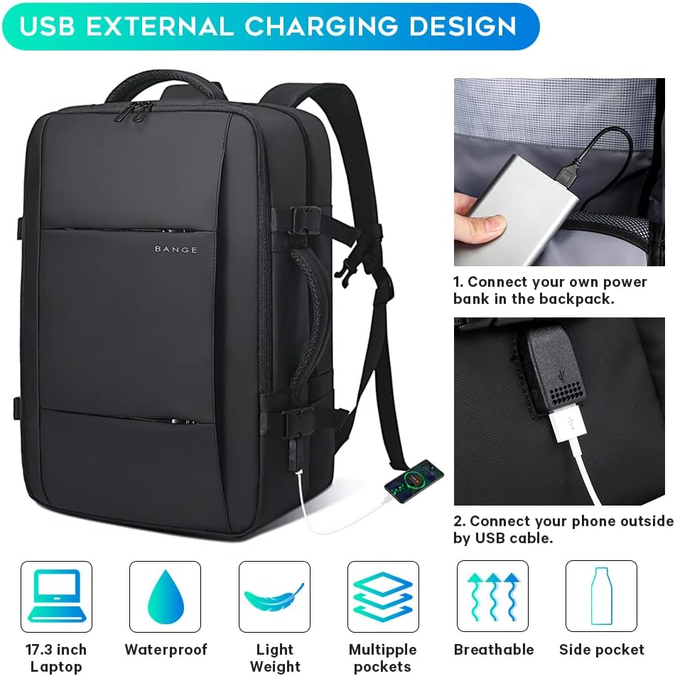 Mochila de viaje expandible 26-45 L impermeable con compartimento para portátil y asa tipo bolsa
