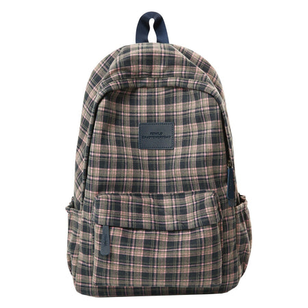 Mochila escolar casual con estampado de cuadros