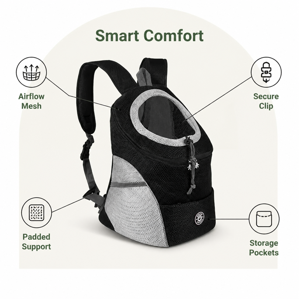 Mochila transportín para perros con red transpirable y acolchado ergonómico (base extraíble)