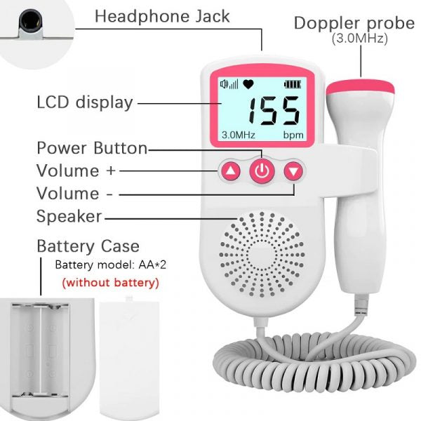 Monitor Doppler de Frecuencia Cardíaca Fetal con Detección de Latidos