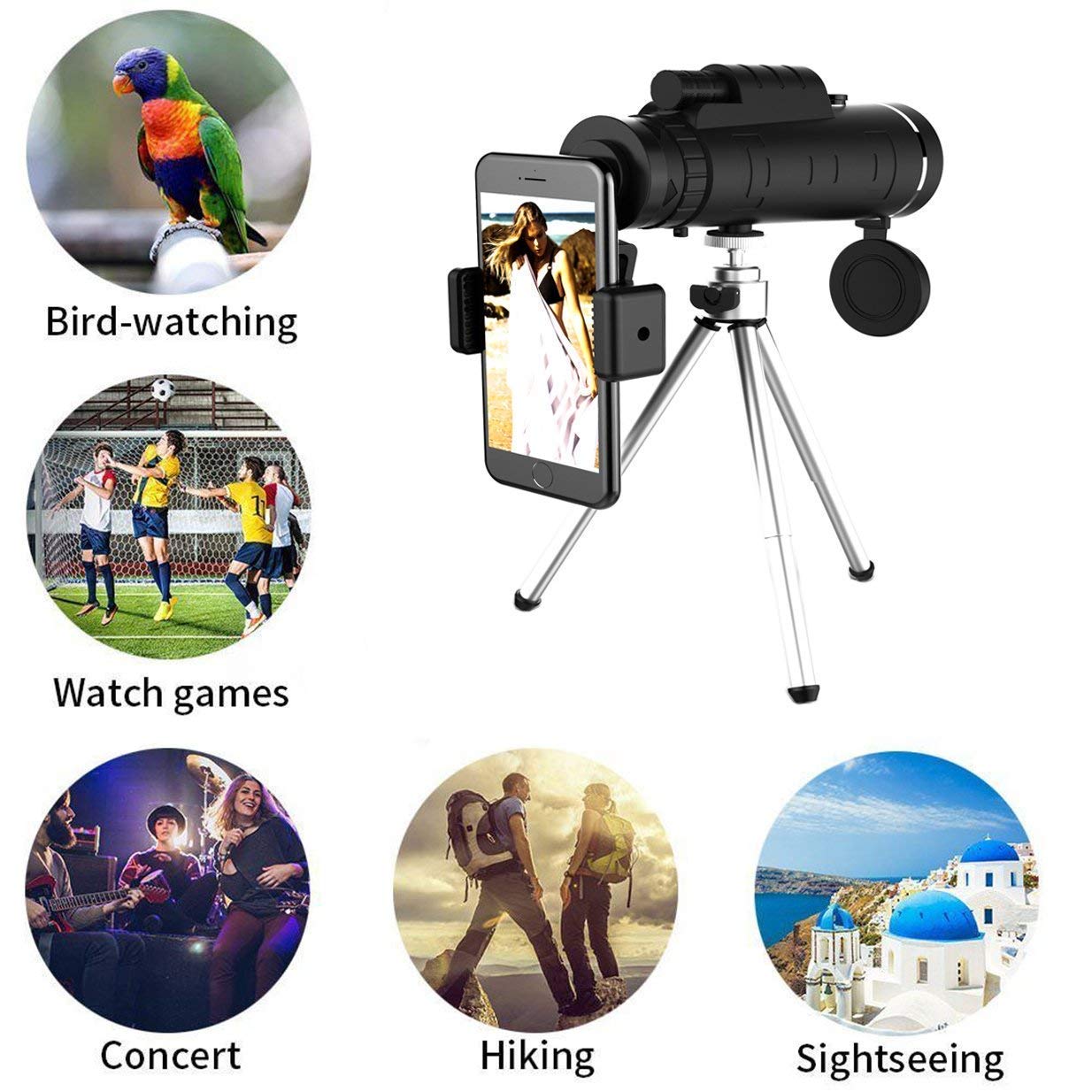 Monocular HD Starscope con soporte para smartphone y trípode – Telescopio monocular resistente al agua