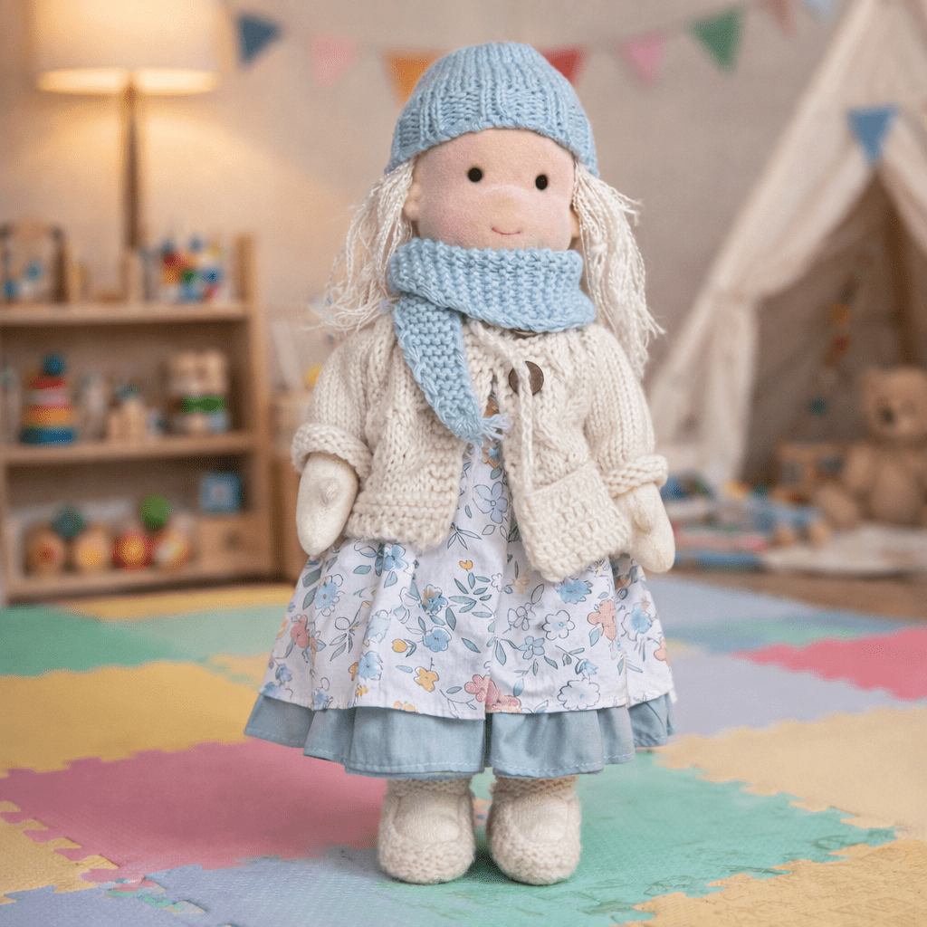 Muñeca Waldorf artesanal de algodón para juego creativo infantil