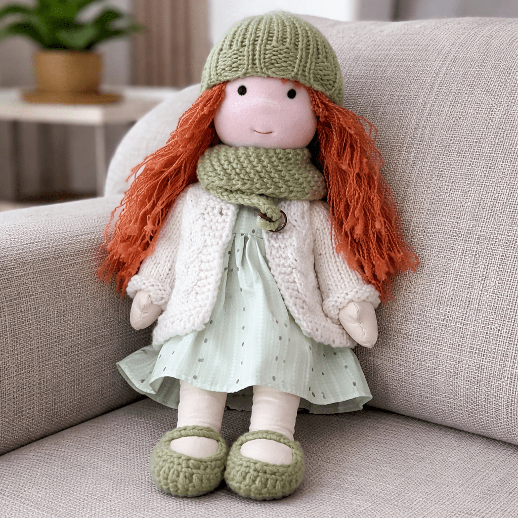 Muñeca Waldorf artesanal de algodón para juego creativo infantil